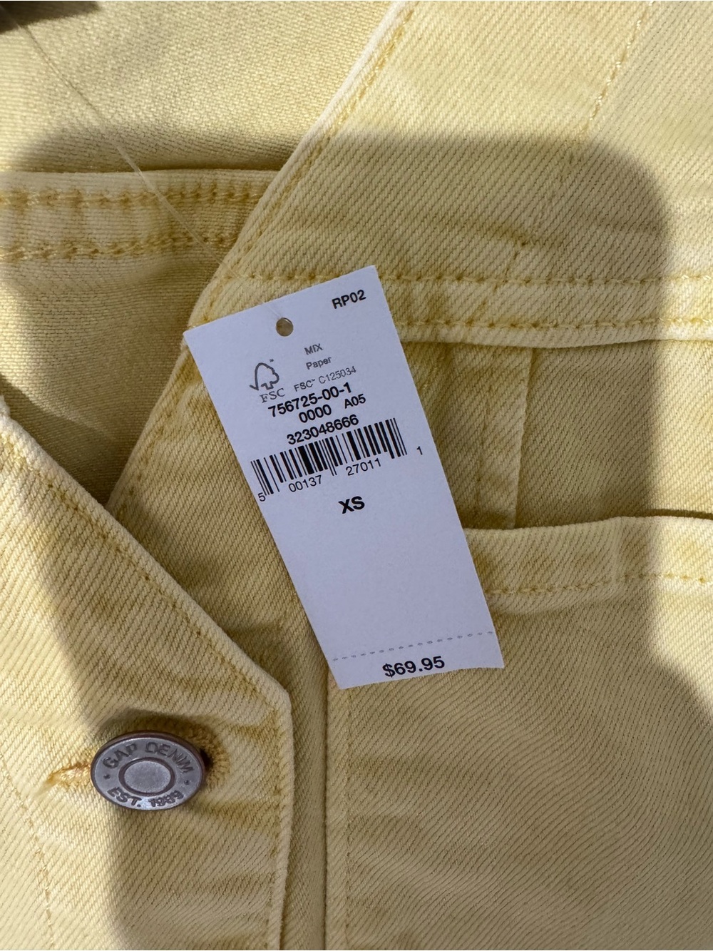 NWT GAP Yellow Sleeveless Button-Front Denim  Mini Dress XS - Picture 6 of 6